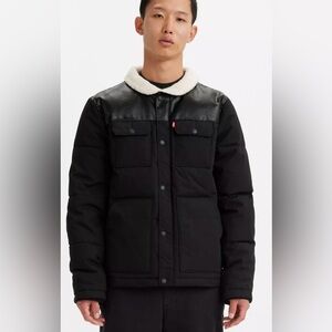 MENS LEVIS QUILTED WOODSMAN PUFFER JACKET LARGE BLACK NWT